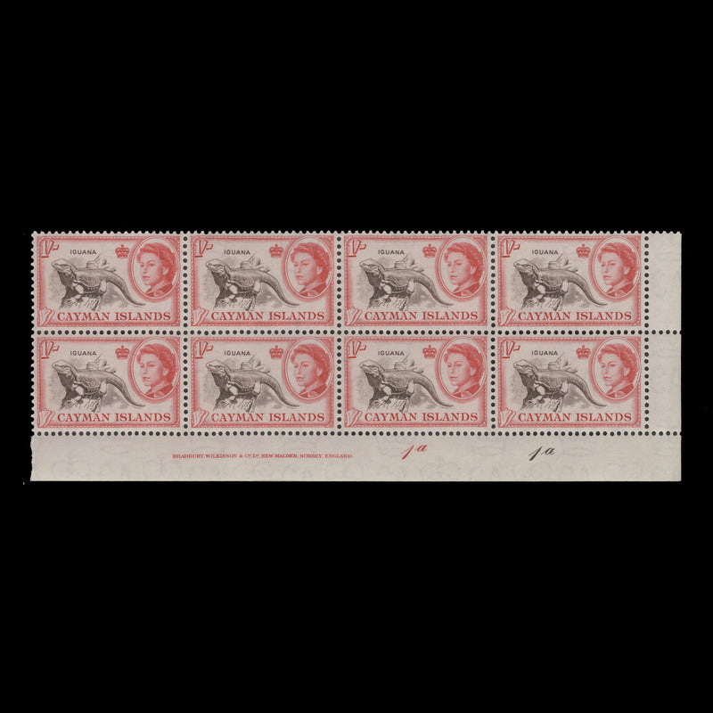 Cayman Islands 1962 (MNH) 1s Iguana imprint/plate 1a–1a block