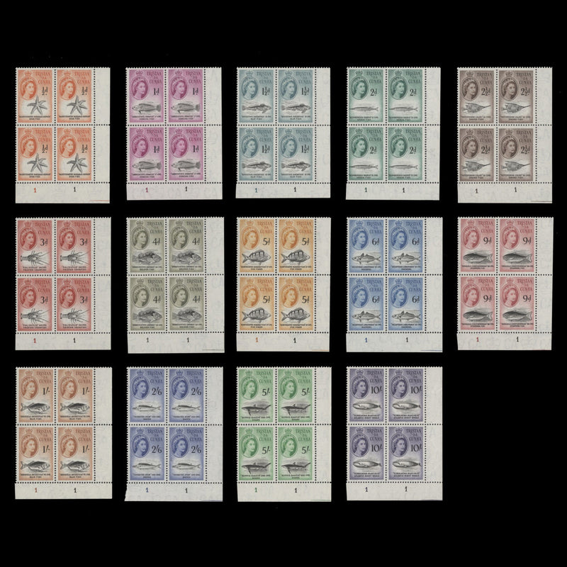 Tristan da Cunha 1960 (MNH) Marine Life Definitives plate 1–1 blocks