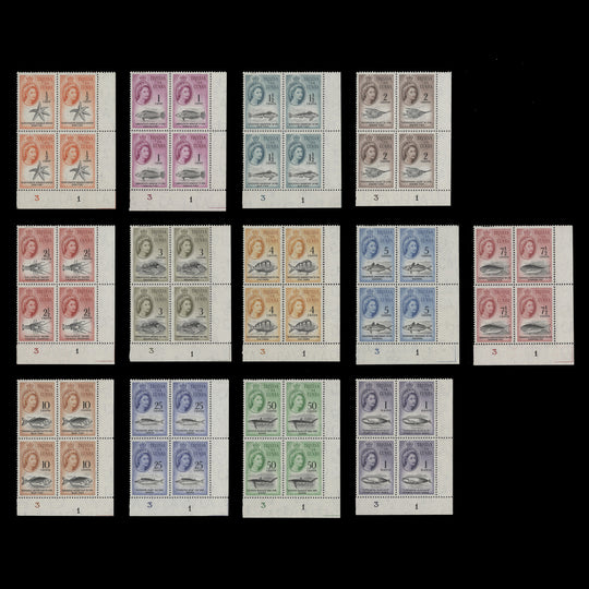Tristan da Cunha 1961 (MNH) Marine Life Definitives plate 1–3 blocks