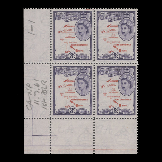 St Christopher Nevis Anguilla 1961 (MNH) 3c Map of the Islands block