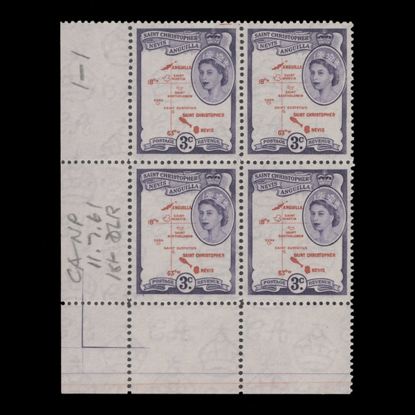 St Christopher Nevis Anguilla 1961 (MNH) 3c Map of the Islands block
