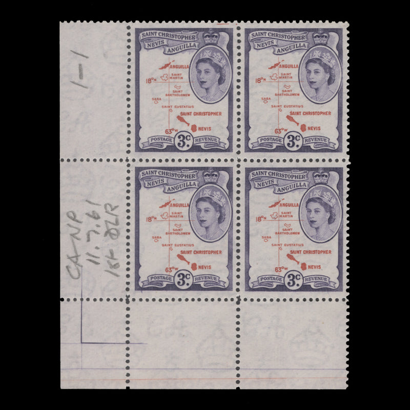 St Christopher Nevis Anguilla 1961 (MNH) 3c Map of the Islands block