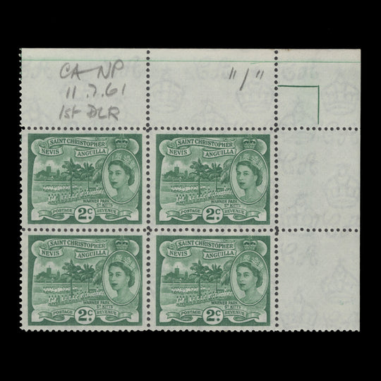 St Christopher Nevis Anguilla 1961 (MNH) 2c Warner Park block, De La Rue