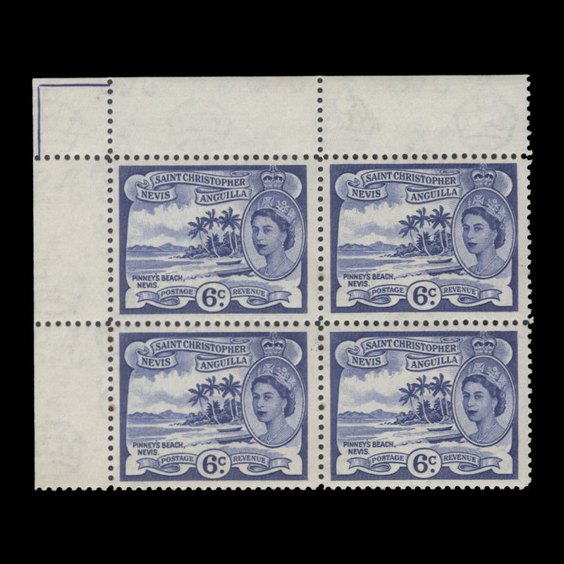 St Christopher Nevis Anguilla 1954 (MNH) 6c Pinney's Beach block, ultramarine