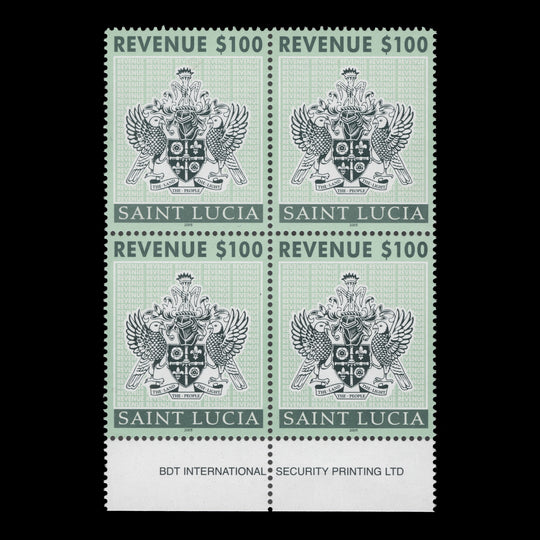 Saint Lucia 2005 (MNH) $100 Arms Revenue imprint block