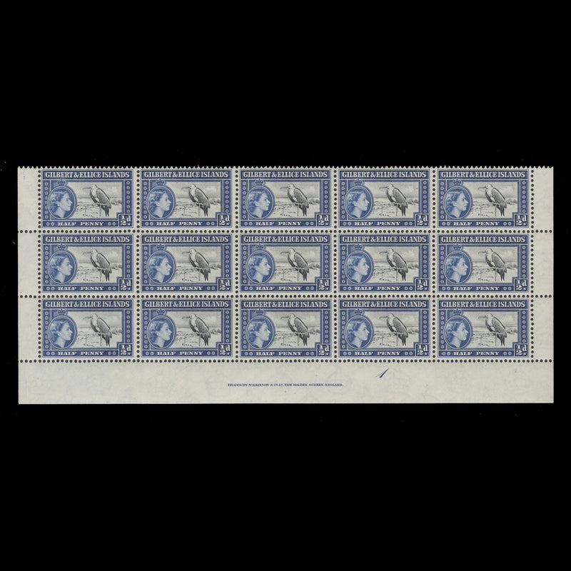 Gilbert & Ellice Islands 1956 (MNH) ½d Great Frigate Bird imprint/plate 1 block