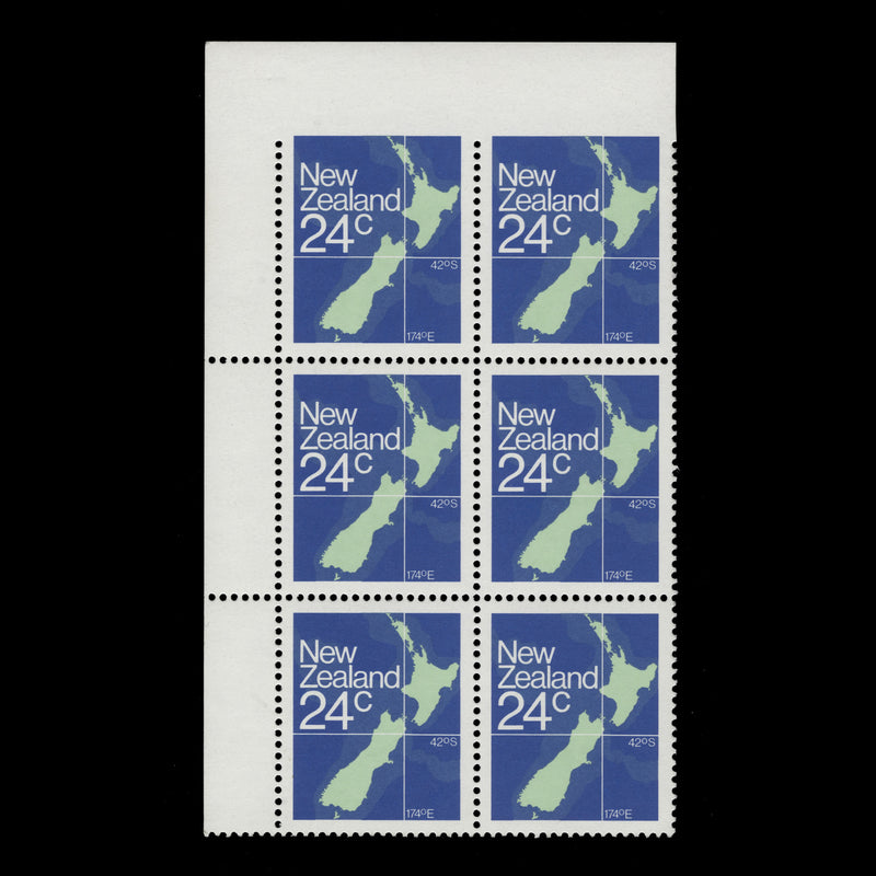 New Zealand 1982 (Variety) 24c Map block imperf to top margin