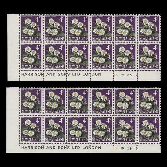 New Zealand 1967 (MNH) 4c Matua Tikumu imprint/plate blocks