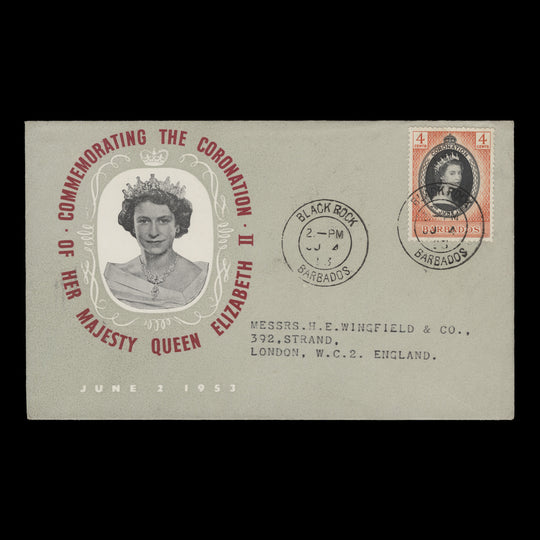 Barbados 1953 (FDC) 4c Coronation, BLACK ROCK
