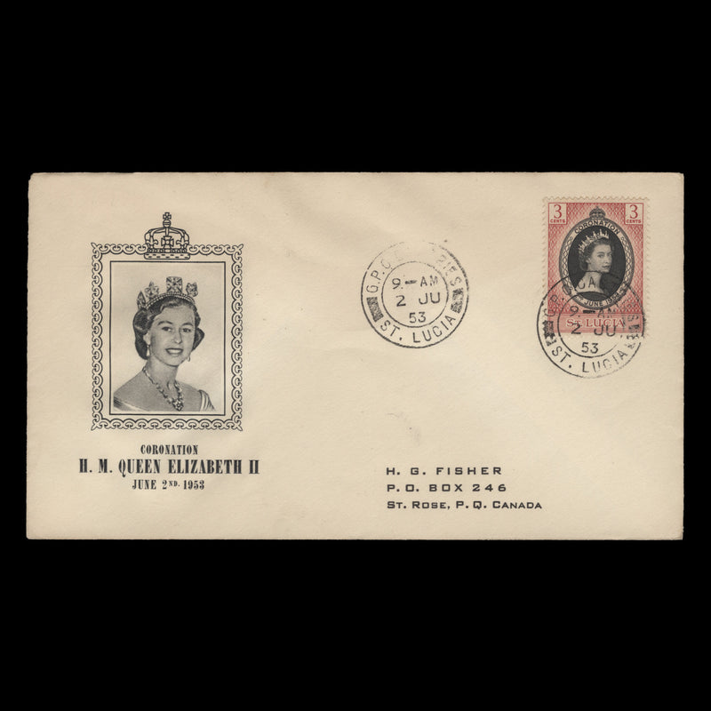 Saint Lucia 1953 (FDC) 3c Coronation, CASTRIES