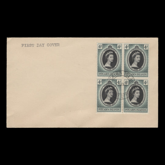 Pitcairn Islands 1953 (FDC) 4d Coronation block
