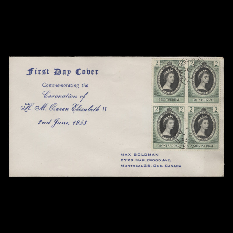 Montserrat 1953 (FDC) 2c Coronation block