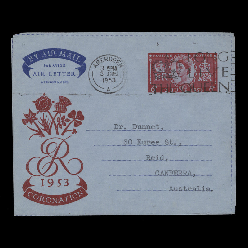 Great Britain 1953 (FDA) 6d Coronation air letter, ABERDEEN