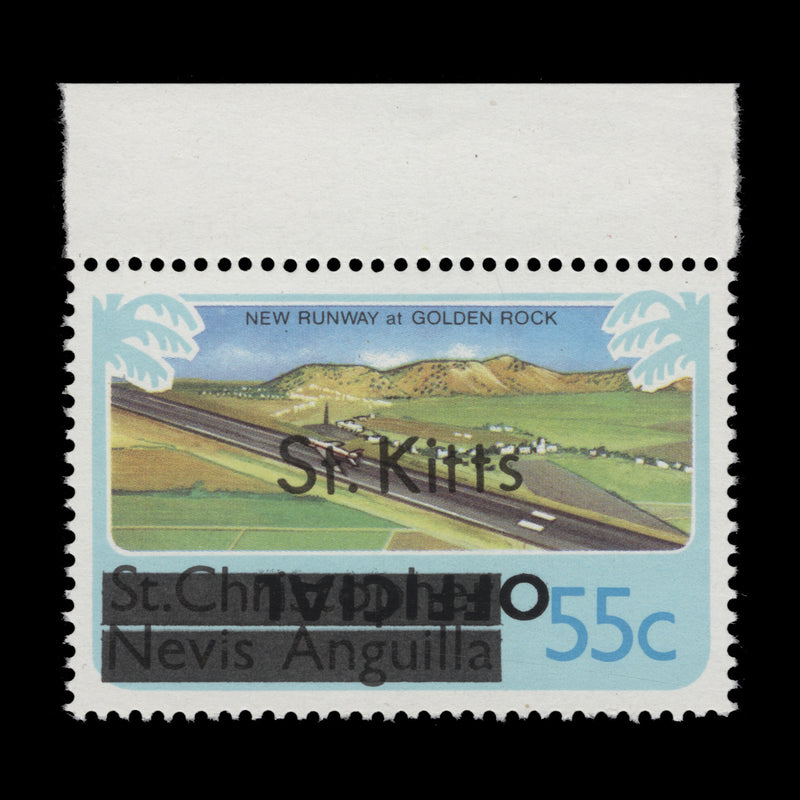 Saint Kitts 1980 (Variety) 55c Golden Rock Runway official with inverted overprint