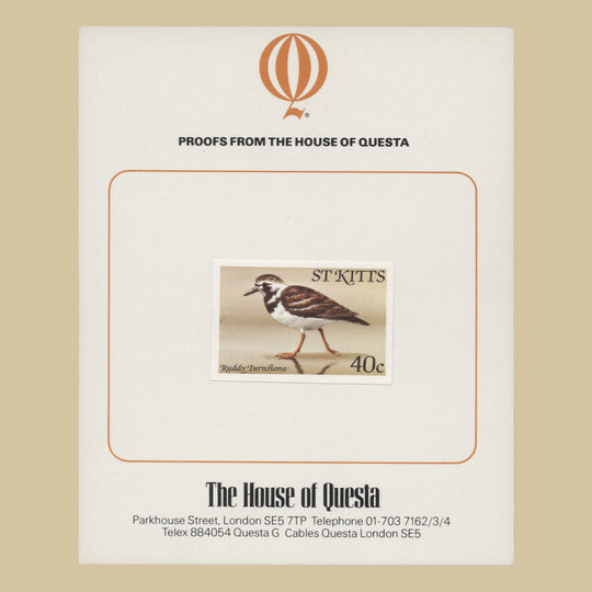 Saint Kitts 1981 (Proof) 40c Ruddy Turnstone imperf single on presentation card