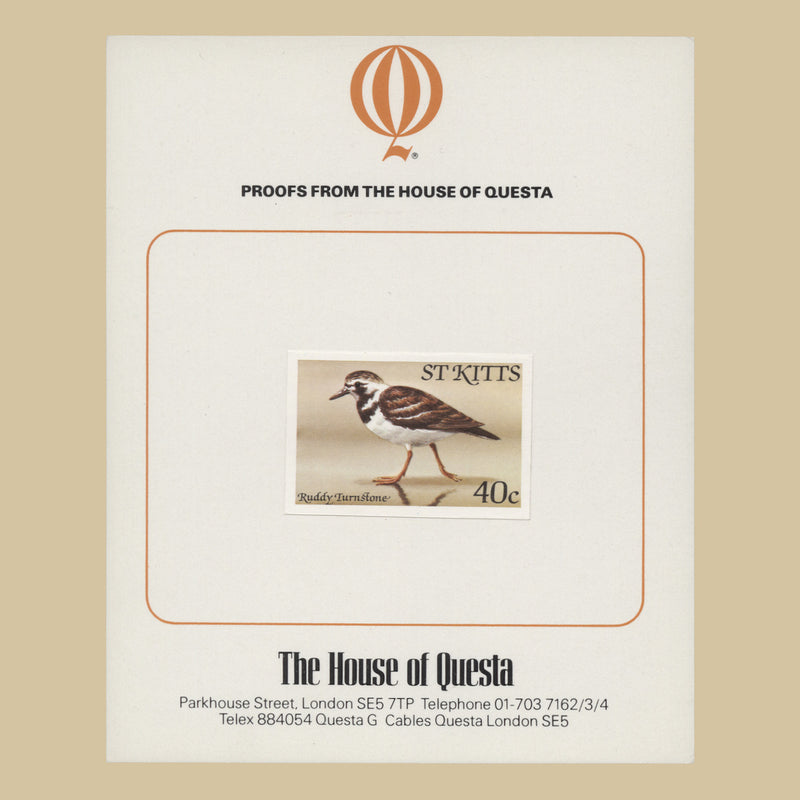 Saint Kitts 1981 (Proof) 40c Ruddy Turnstone imperf single on presentation card