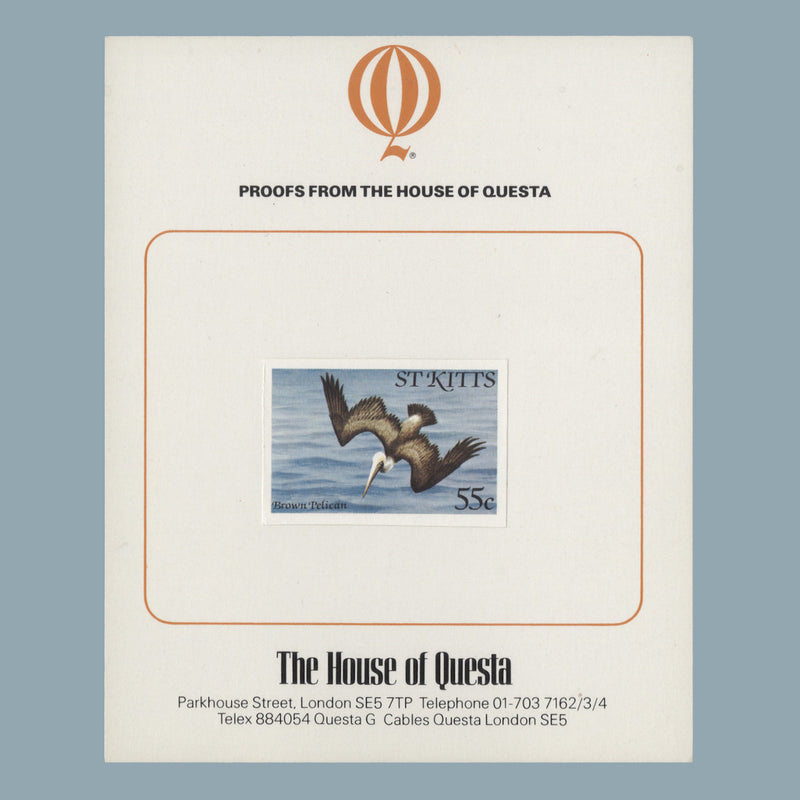 Saint Kitts 1981 (Proof) 55c Brown Pelican imperf single on presentation card