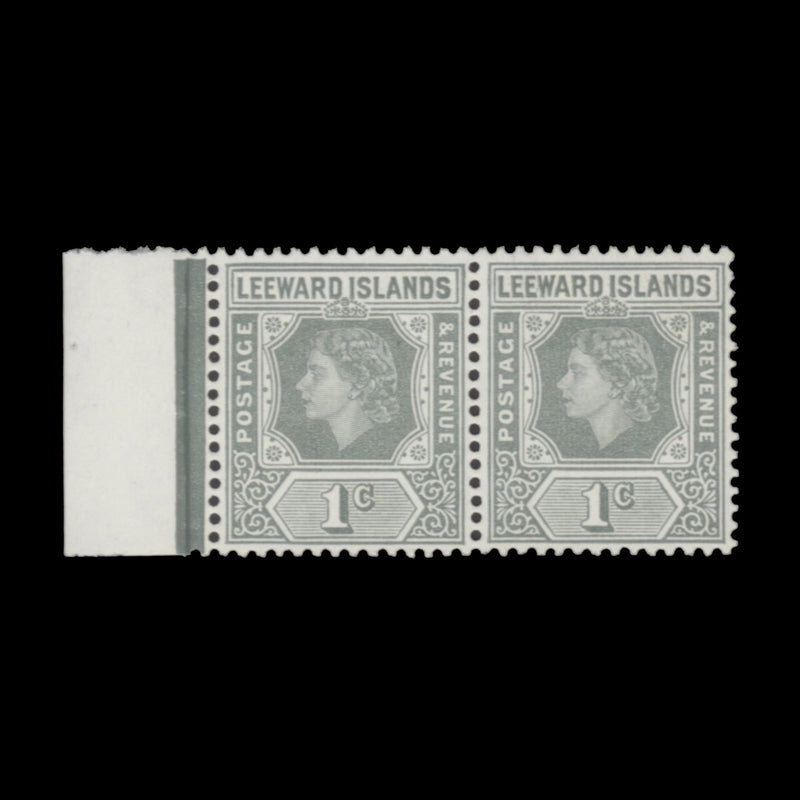 Leeward Islands 1954 (MNH) 1c Queen Elizabeth II pair with notched crown flaw