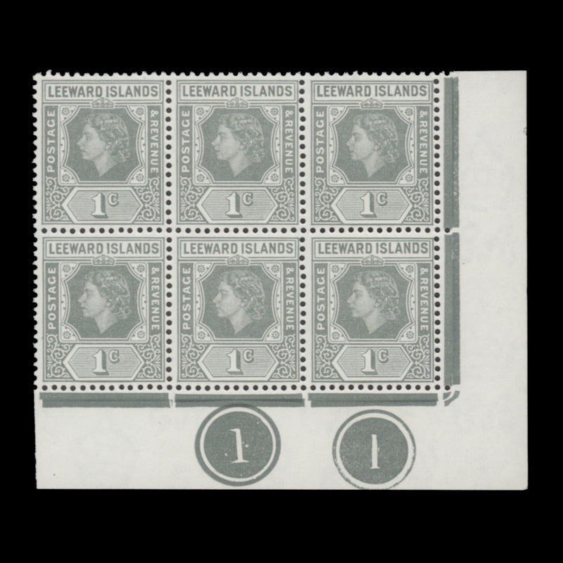 Leeward Islands 1954 (MNH) 1c Queen Elizabeth II plate block