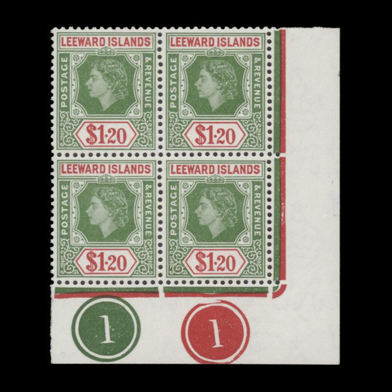 Leeward Islands 1954 (MNH) $1.20 Queen Elizabeth II plate block