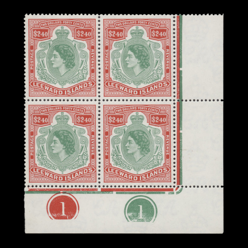 Leeward Islands 1954 (MNH) $2.40 Queen Elizabeth II plate block