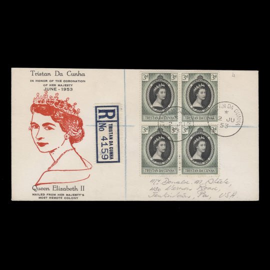Tristan da Cunha 1953 (FDC) 3d Coronation block