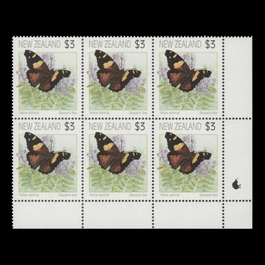 New Zealand 1991 (MNH) $3 Yellow Admiral reprint 1 block