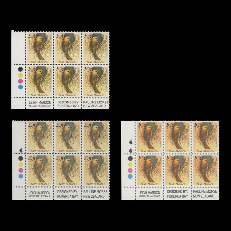 New Zealand 1988 (MNH) 20c Yellowhead imprint/reprint blocks
