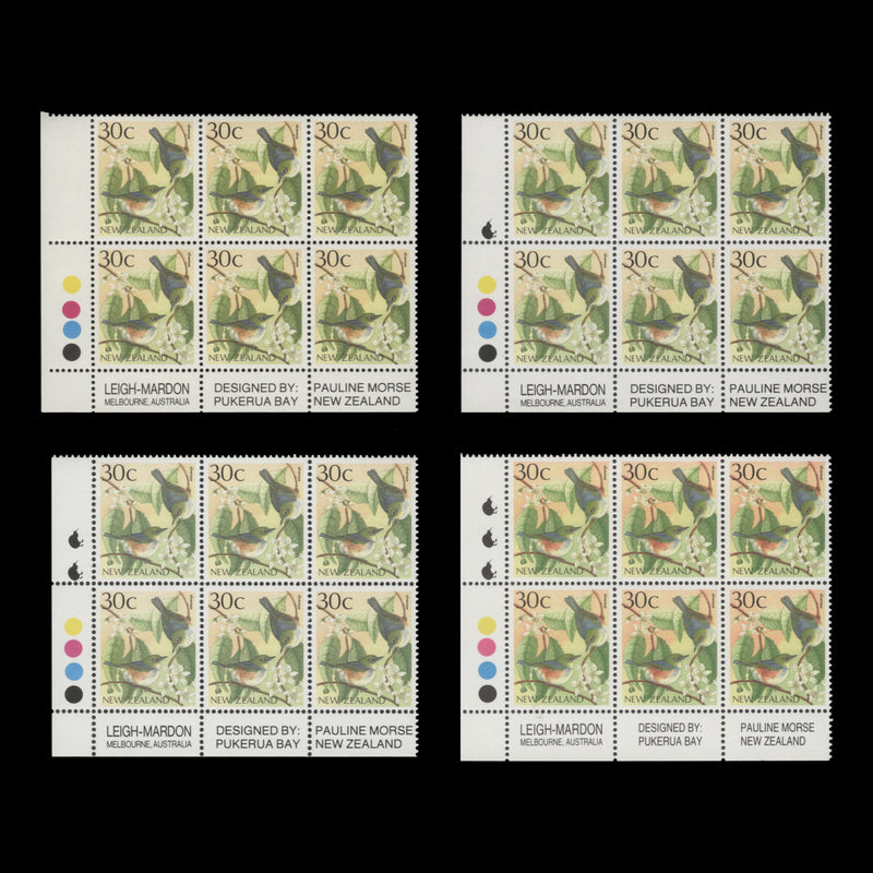 New Zealand 1988 (MNH) 30c Silvereye imprint/reprint blocks