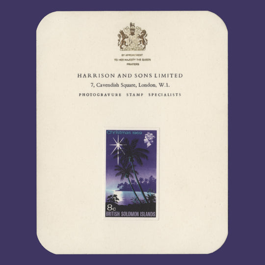 Solomon Islands 1969 (Proof) 8c Christmas imperf single on presentation card