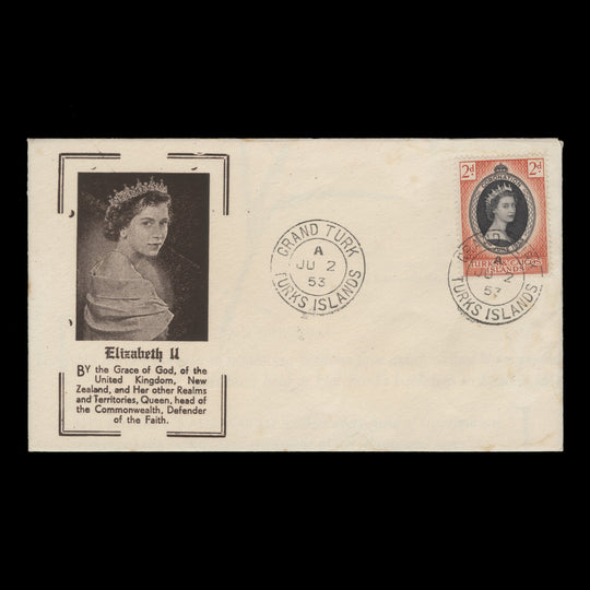 Turks & Caicos Islands 1953 (FDC) 2d Coronation, GRAND TURK