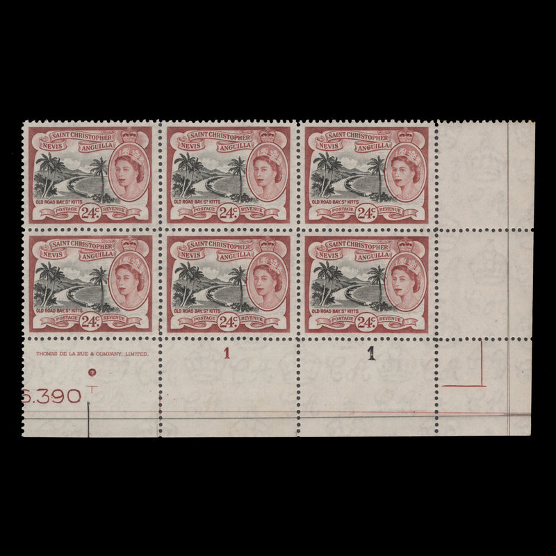 St Christopher Nevis Anguilla 1961 (MNH) 24c Old Road Bay imprint/plate 1–1 block