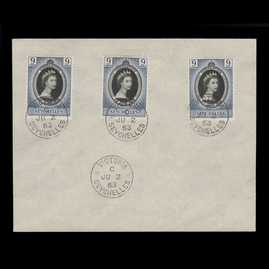Seychelles 1953 (FDC) 9c Coronation singles, VICTORIA