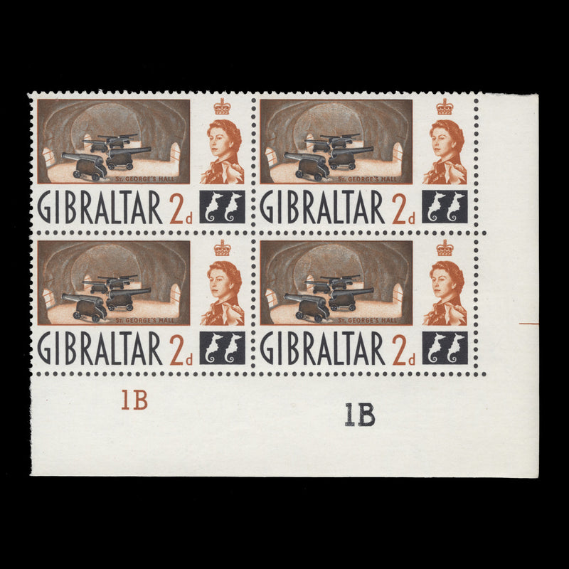 Gibraltar 1960 (MNH) 2d St Georges's Hall plate 1B–1B block
