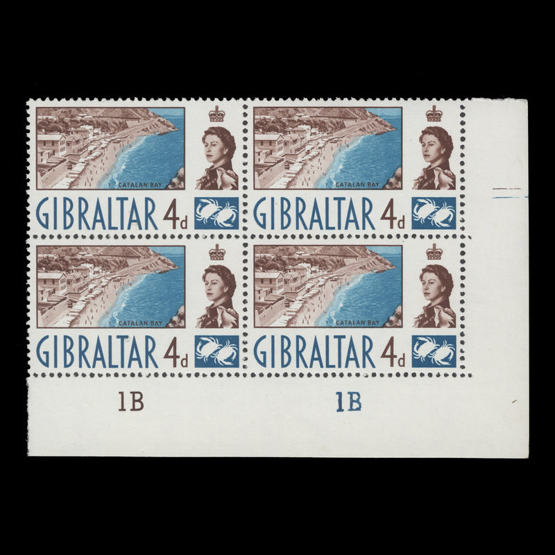 Gibraltar 1960 (MNH) 4d Catalan Bay plate 1B–1B block