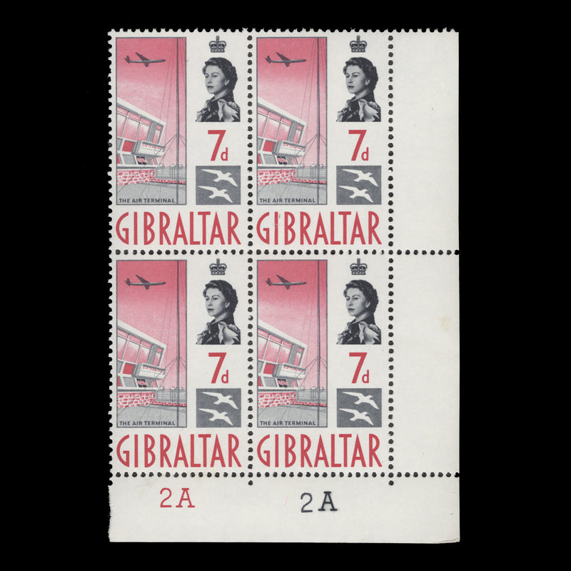 Gibraltar 1960 (MNH) 7d Air Terminal plate 2A–2A block