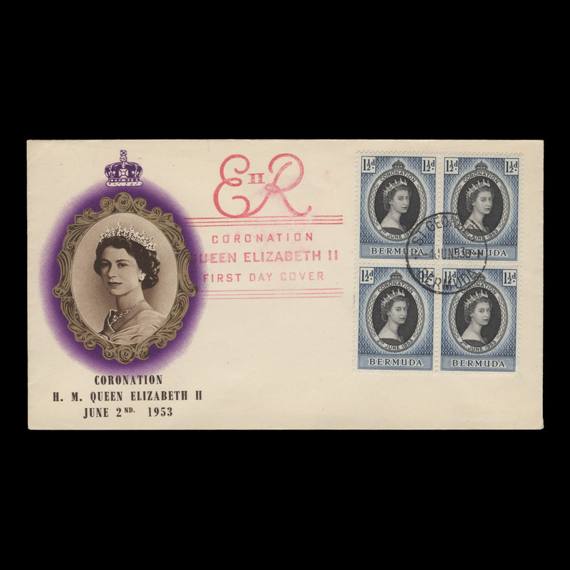 Bermuda 1953 (FDC) 1½d Coronation block, ST GEORGES