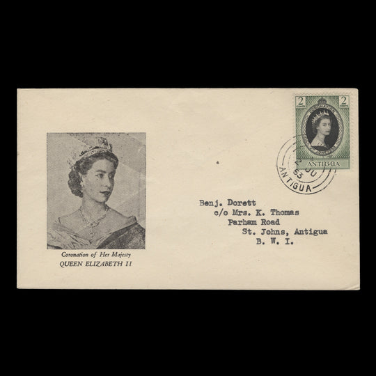 Antigua 1953 (FDC) 2c Coronation, ST JOHNS