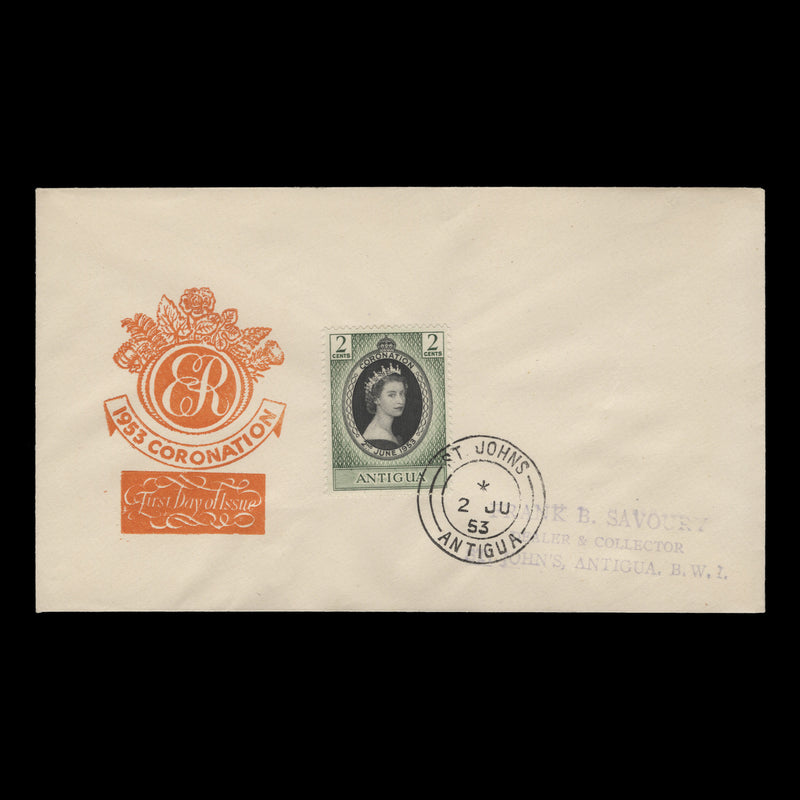 Antigua 1953 (FDC) 2c Coronation, ST JOHNS