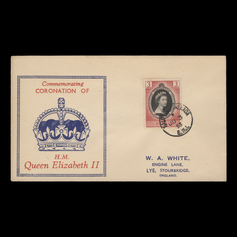 Grenada 1953 (FDC) 3c Coronation, SAUTEURS
