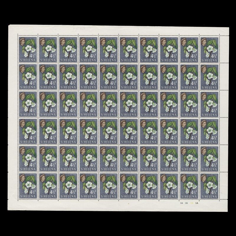 Saint Helena 1961 (MNH) 4½d Red-Wood Flower sheet of 60 stamps
