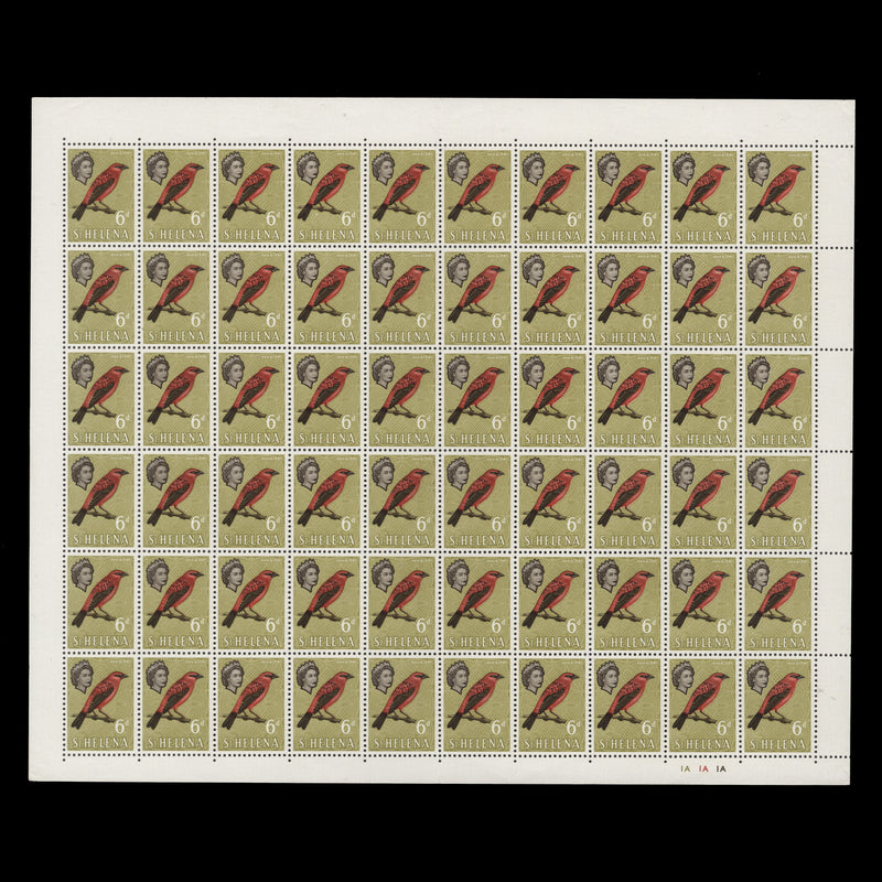 Saint Helena 1961 (MNH) 6d Red Bird sheet of 60 stamps