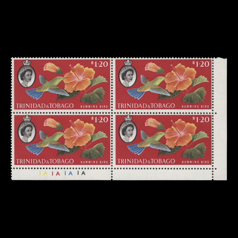 Trinidad & Tobago 1960 (MLH) $1.20 Humming Bird plate 1A–1A–1A–1A block