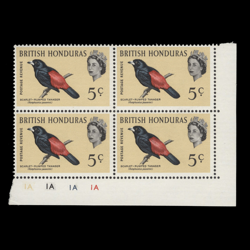 British Honduras 1962 (MNH) 5c Scarlet-Rumped Tanager 1A–1A–1A–1A block
