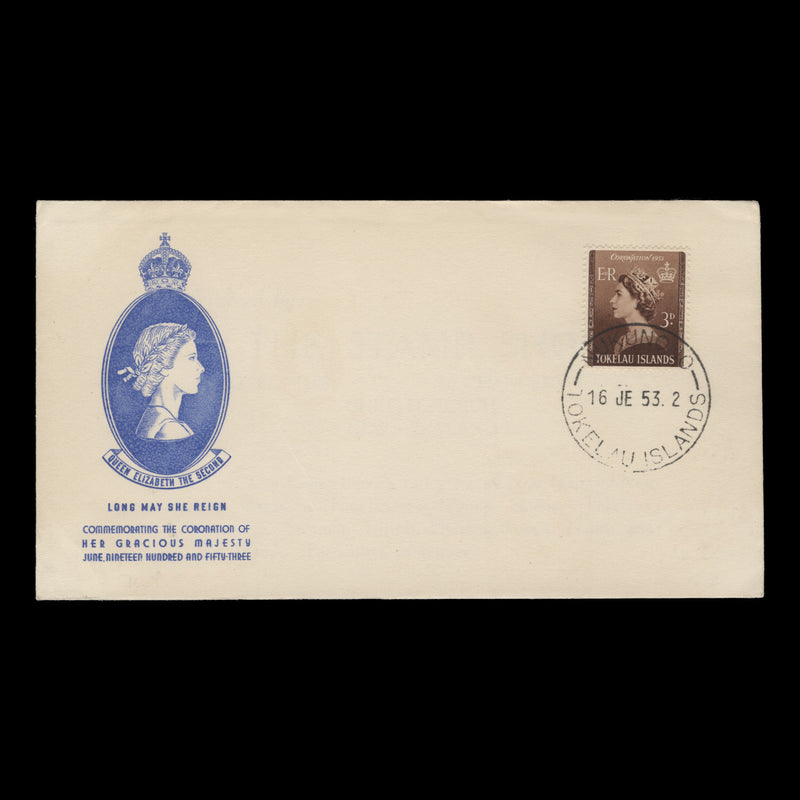 Tokelau 1953 (FDC) 3d Coronation, NUKUNONO