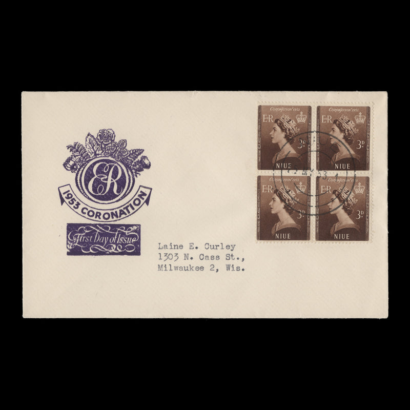 Niue 1953 (FDC) 3d Coronation block
