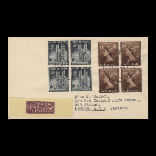 Cook Islands 1953 Coronation blocks first day cover, RAROTONGA