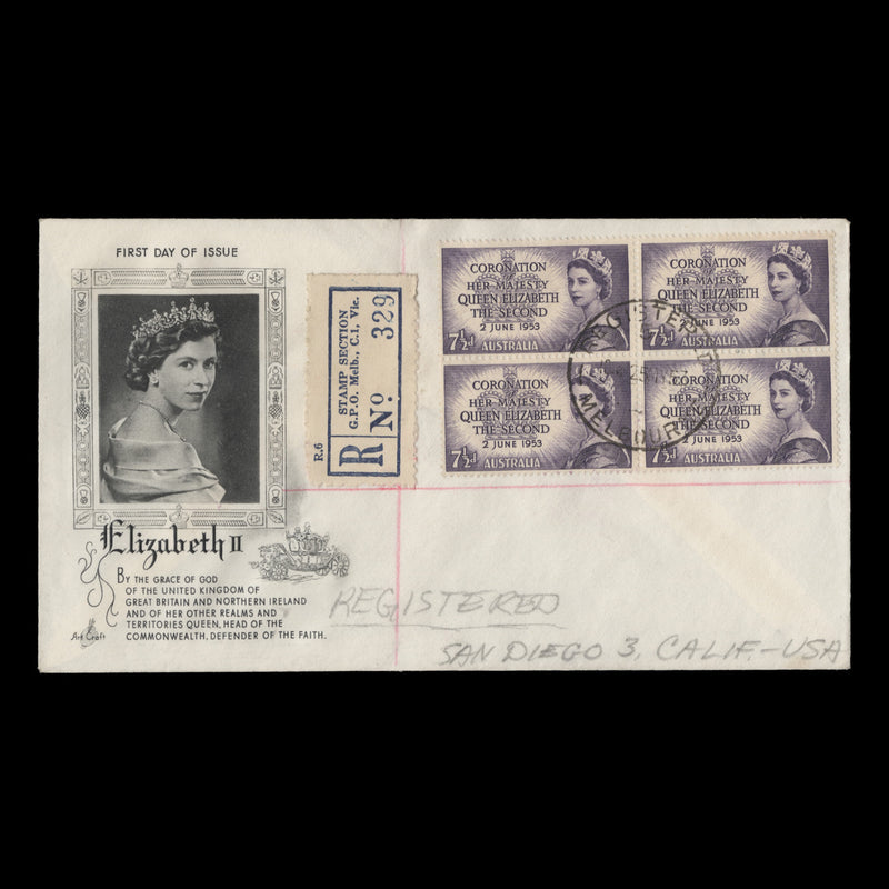 Australia 1953 Coronation block first day cover, MELBOURNE