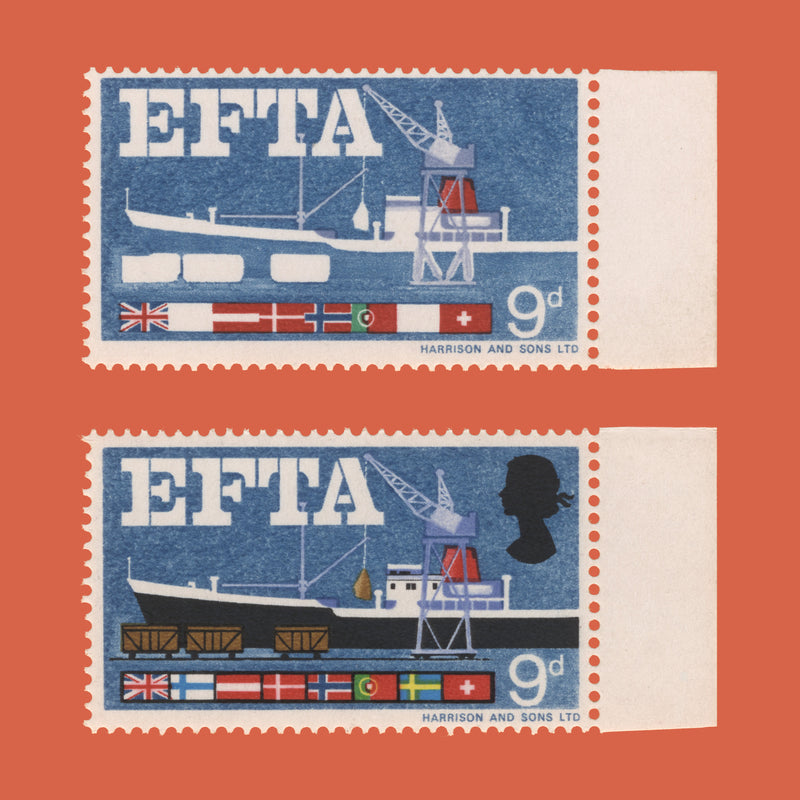 Great Britain 1967 (Error) 9d EFTA ordinary missing black, brown, new blue and yellow