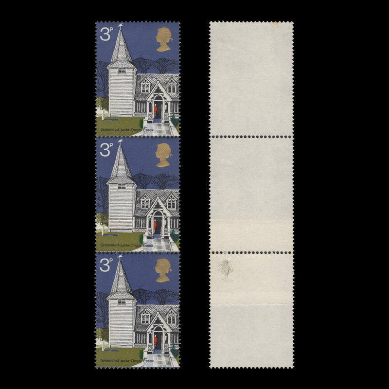 Great Britain 1972 (Variety) 3p Village Churches strip with paper join